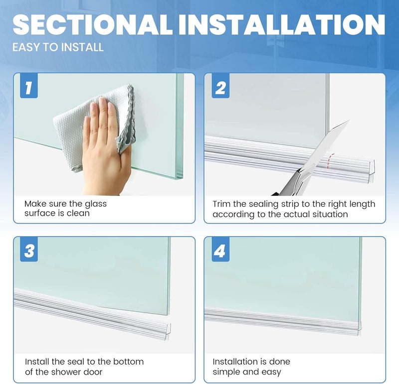 PHMUNY 2 Pack Glass Door Silicone Seal Strip 36 Inch Shower Door Bottom Seal Sweep-Suitable for 1/4 Inch Glass-Stop Shower Leaks Frameless Shower Door Seal Strip - Image 5